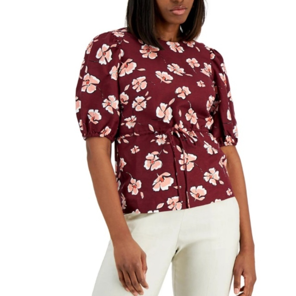 Alfani Womens Linen Floral Blouse -XS clearance